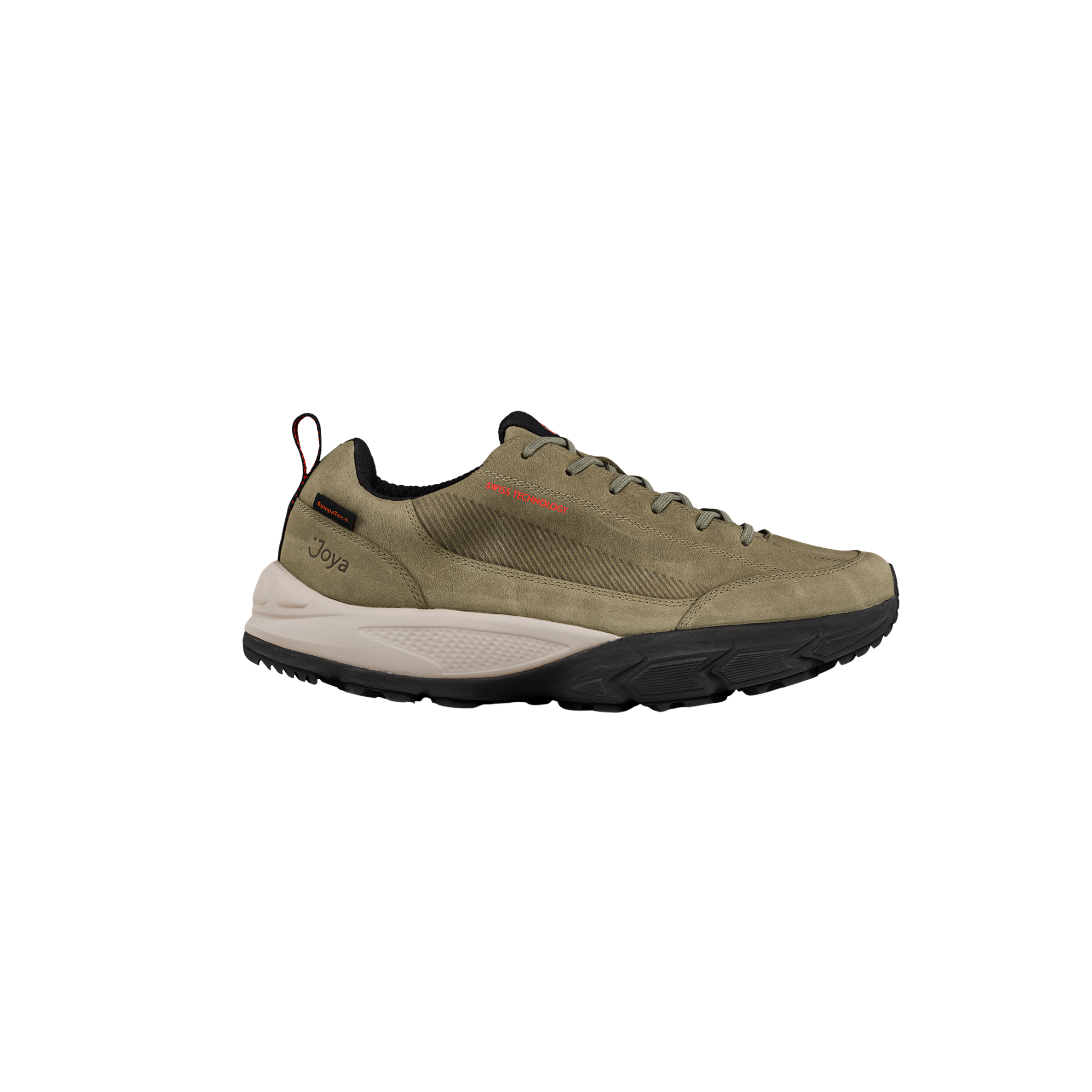 olive green mens sneaker with beige and black sole and Joya logo on the side
