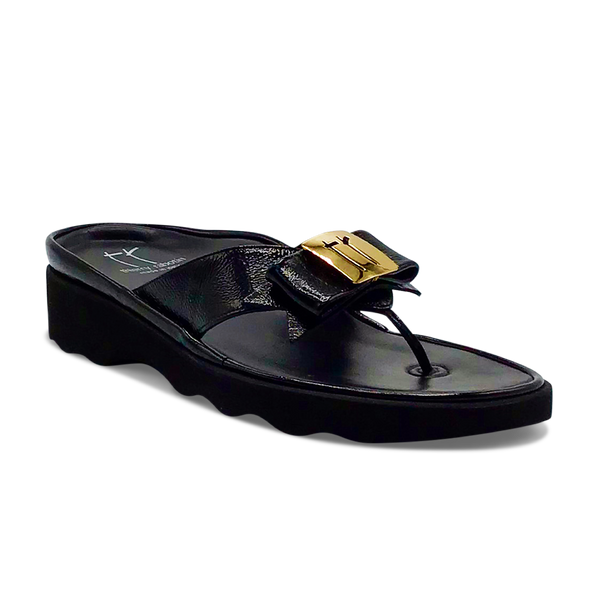 Thierry Rabotin Women's Kristen 1330 Black Patent Leather and Gold Button