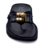 Thierry Rabotin Women's Kristen 1330 Black Suede and Black Patent Combo Gold Button