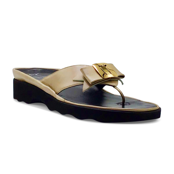 Thierry Rabotin Women's Kristen 1330 Beige Gold Taffetas Leather Gold Button