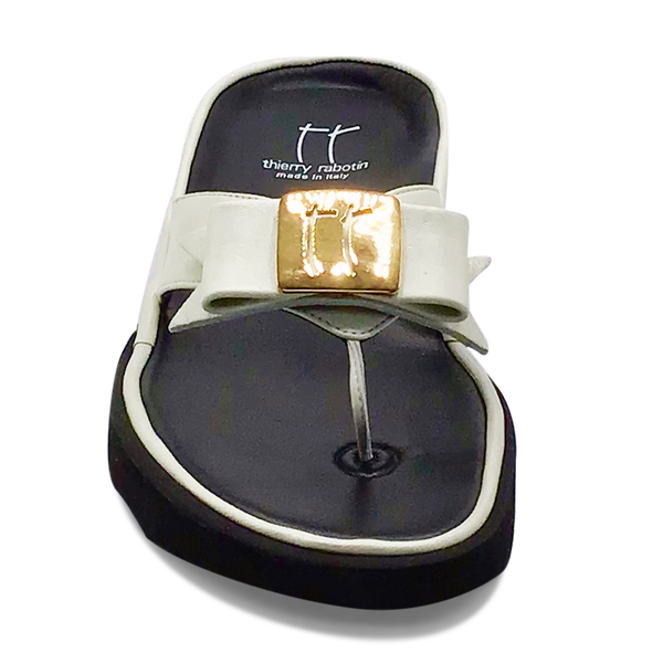 Thierry Rabotin Women's Kristen 1330 White Taffetas Leather and Gold Button
