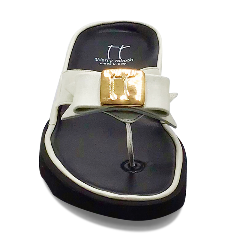 Thierry Rabotin Women's Kristen 1330 White Taffetas Leather and Gold Button
