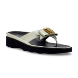 Thierry Rabotin Women's Kristen 1330 White Taffetas Leather and Gold Button