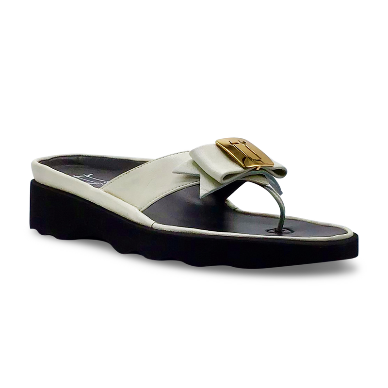 Thierry Rabotin Women's Kristen 1330 White Taffetas Leather and Gold Button