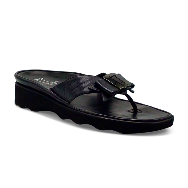 Thierry Rabotin Women's Kristen 1339 Black Taffetas Leather Pewter Button