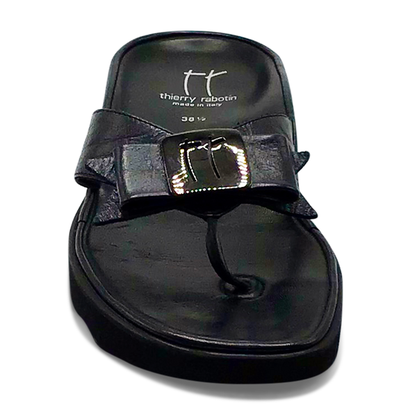 Thierry Rabotin Women's Kristen 1339 Black Taffetas Leather Pewter Button