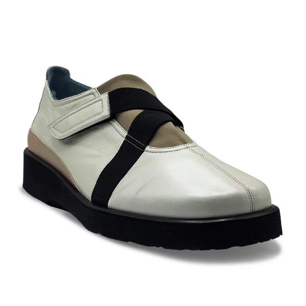 Thierry Rabotin Women's Lena 7502 Pearl White Taffetas Leather Combo