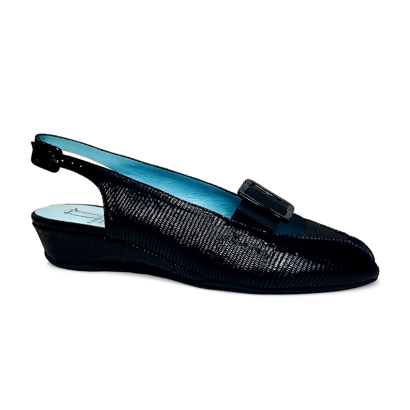 Thierry Rabotin Women's Calista 9620 Black Stamped Suede Leather Combo