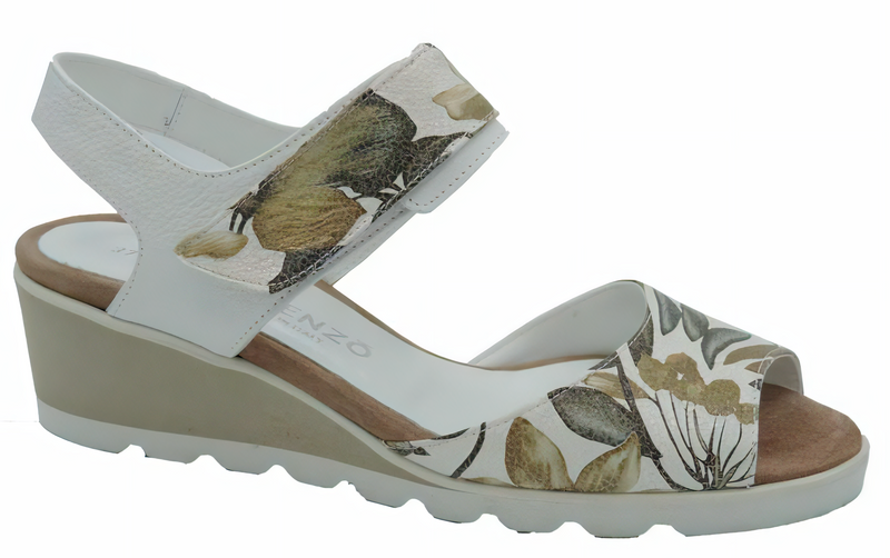 DI CHENZO Women's 10476 White Beige Suede and Leather Wedge Sandal