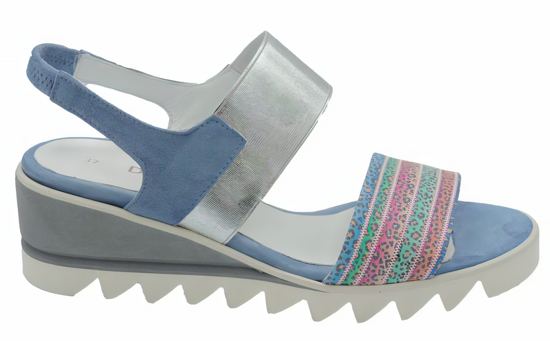 DI CHENZO Women's 10844 Blue Malibu Suede and Silver Elastic Wedge Sandal