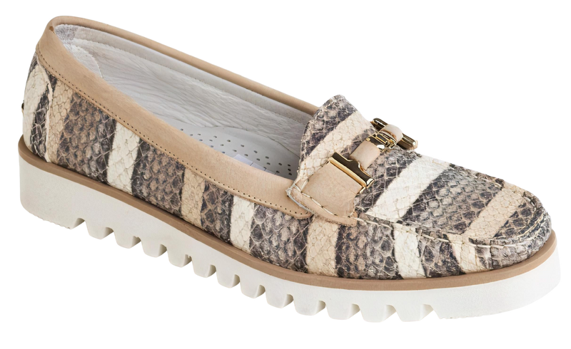 DI CHENZO Women's 1291 Beige Stripe Leather Loafer