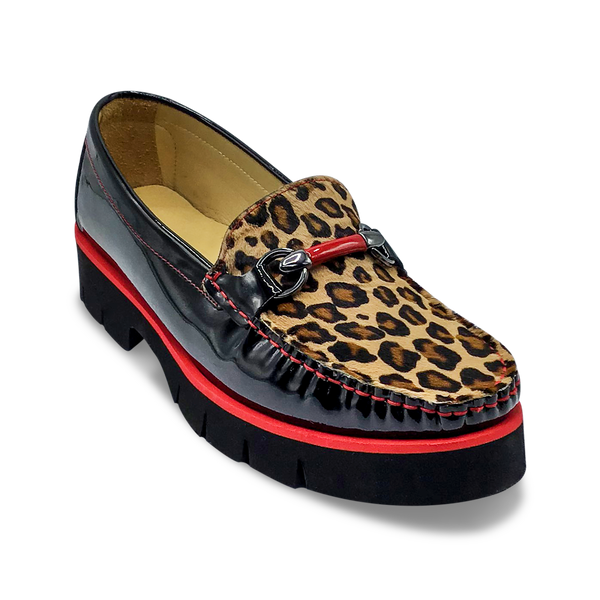 DI CHENZO Women's Layla 8810Q Black Patent Beige Leopard