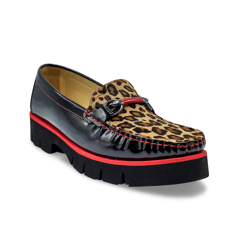 DI CHENZO Women's Layla 8810Q Black Patent Beige Leopard