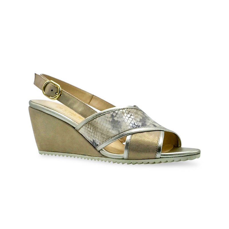 DI CHENZO Women's Anna Metallic Beige Leather Combo