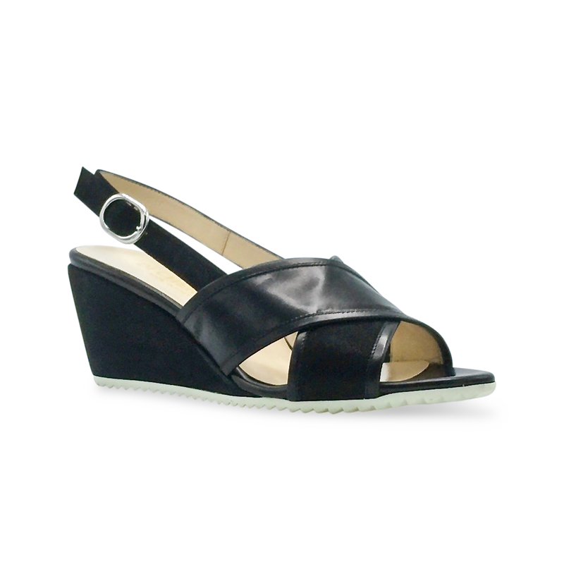 DI CHENZO Women's Anna Black Shimmer Suede Leather Combo