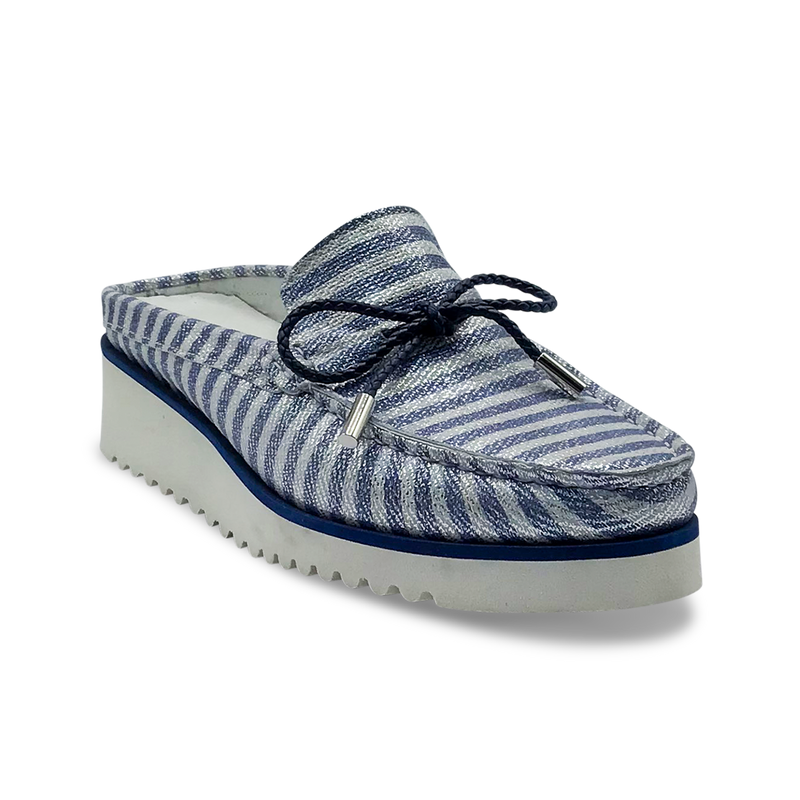 DI CHENZO Women's A-955 Blue Stripes Soft Metallic Leather