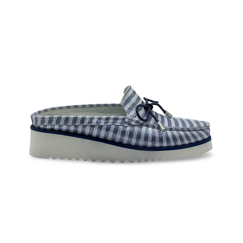 DI CHENZO Women's A-955 Blue Stripes Soft Metallic Leather