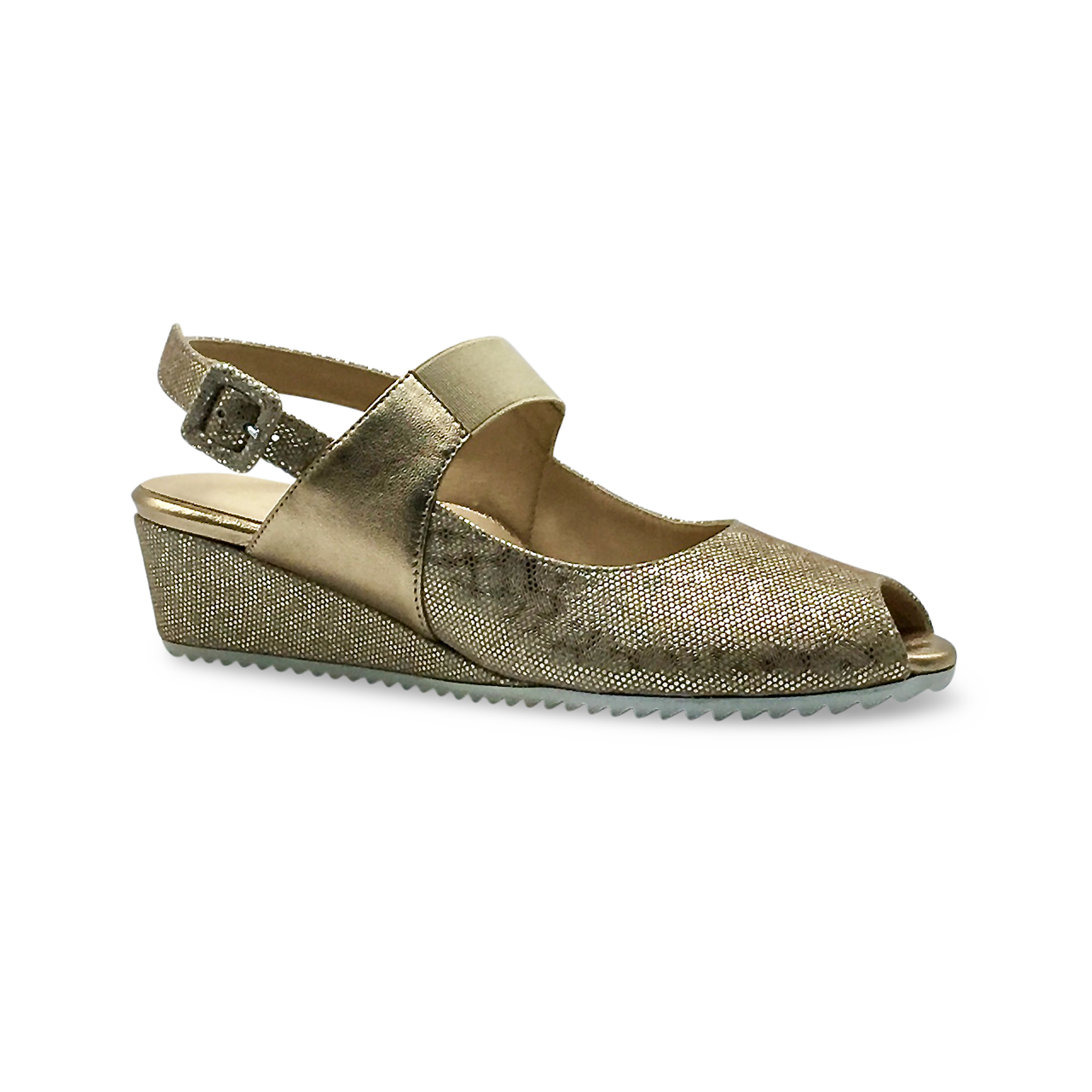 DI CHENZO Women's Carina Metallic Beige Gold Leopard Print Leather Combo