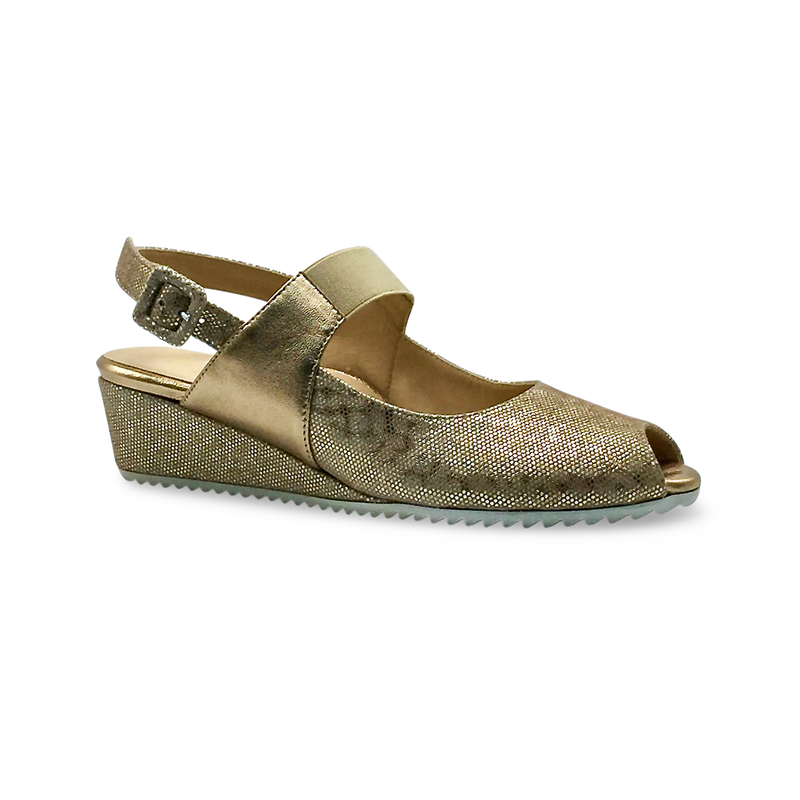 DI CHENZO Women's Carina Metallic Beige Gold Leopard Print Leather Combo
