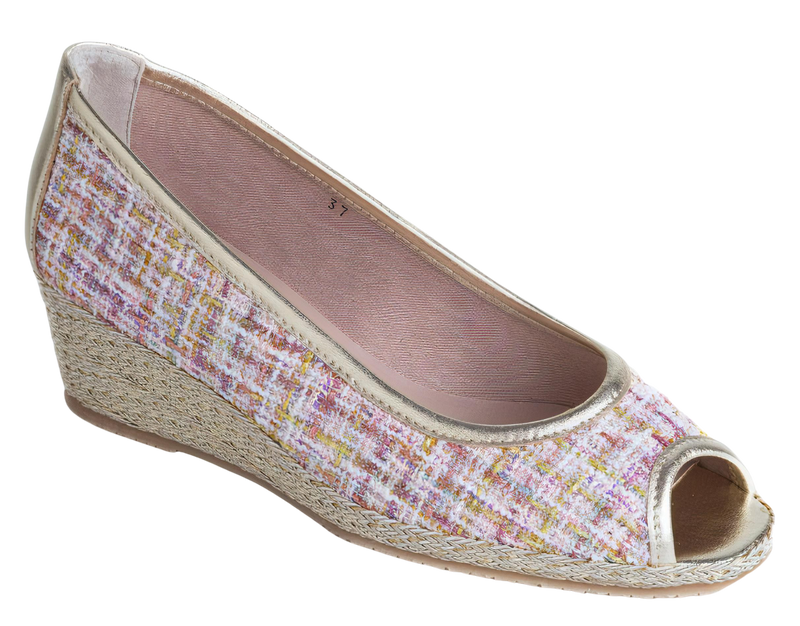 DI CHENZO Women's Tessa Pink and Gold Leather Peep Toe Wedge