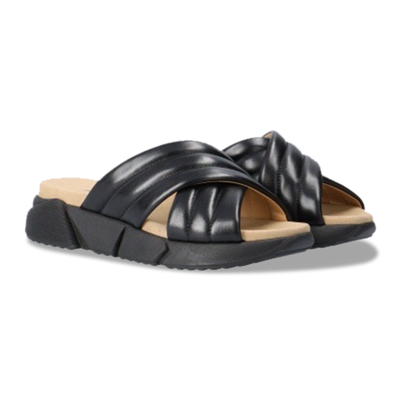 Giovvanni Fabiani Women's Elora Smooth Black Leather Slide Sandal