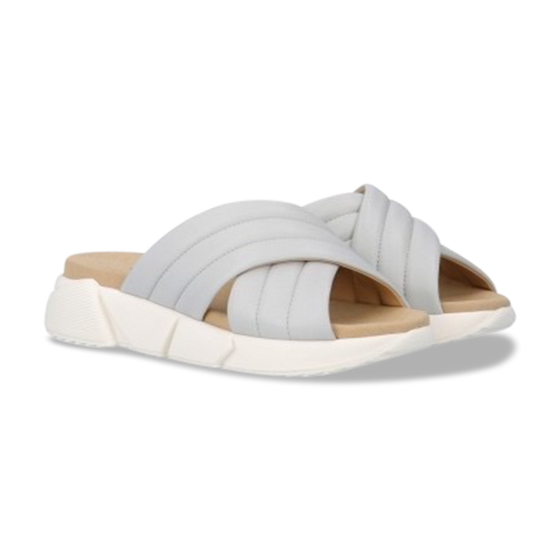 Giovanni Fabiani Women's Elora Light Grey Smooth Leather Slide Sandal