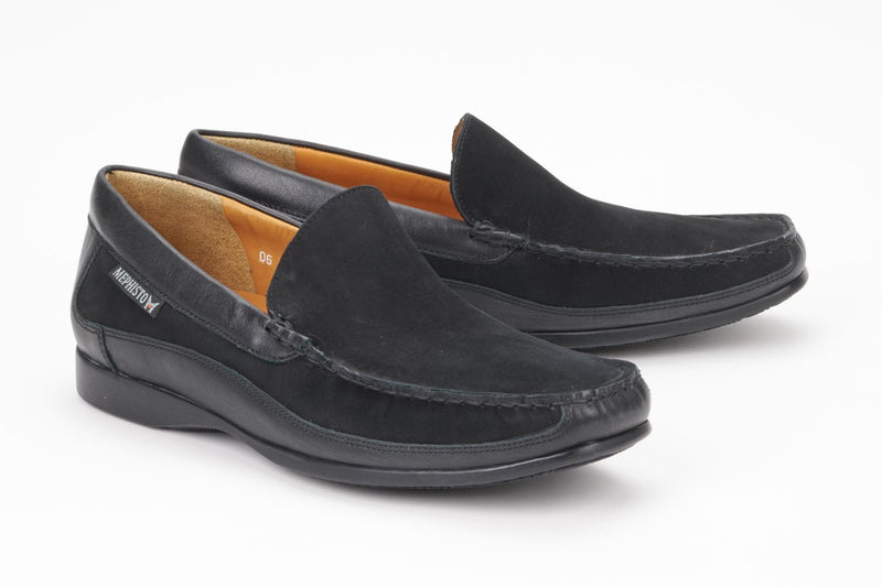 Mephisto Men's Baduard Black Nubuck And Smooth Leather Slip-On Loafer