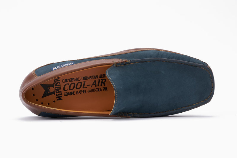 Mephisto Men's Baduard Two Tone Navy Nubuck And Hazelnut Leather Slip-On Loafer