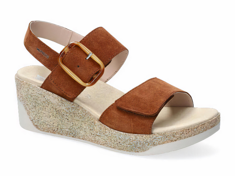 Mephisto Women's Giulia Hazelnut Premium Nubuck Leather Wedge Sandal
