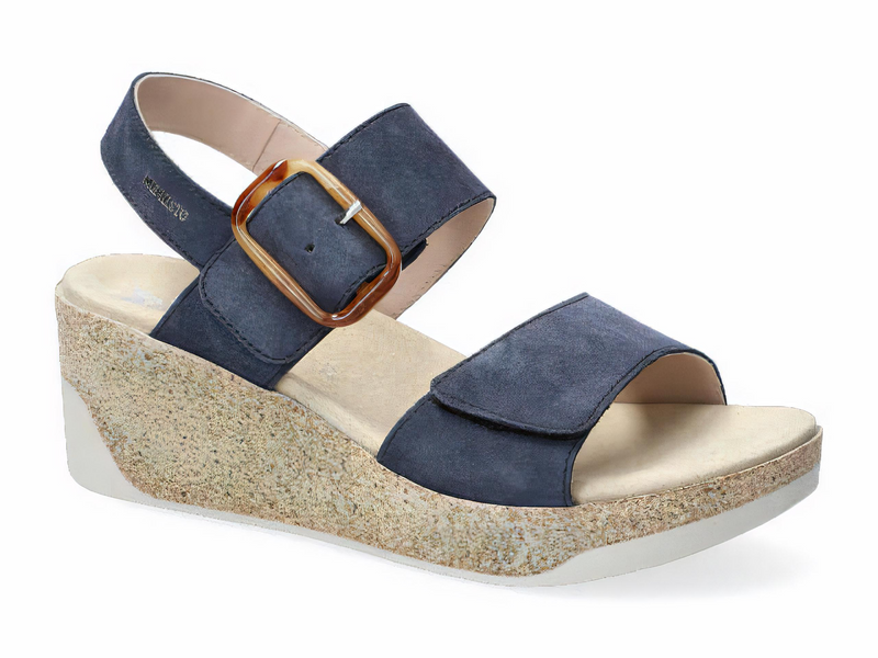 Mephisto Women's Giulia Jeans Blue Premium Nubuck Leather Wedge Sandal