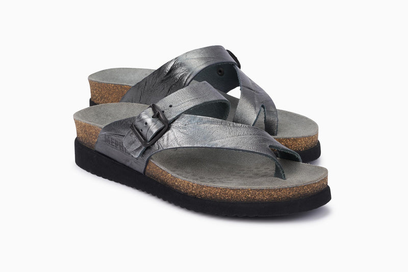 Mephisto Women's Helen Grey Metallic Leather Sandal