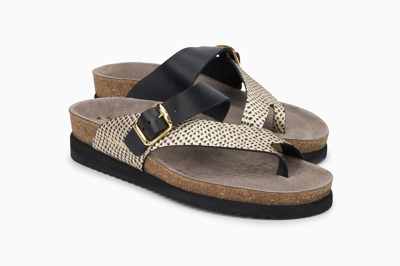 Mephisto Women's Helen Mix Black Snake Print Leather Sandal
