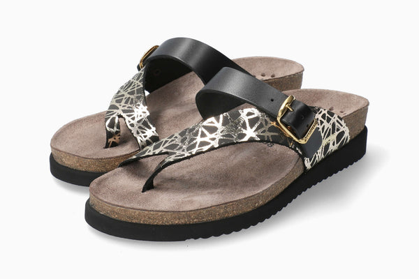 Mephisto Women's Helen Mix Black Graphic Leather Sandal