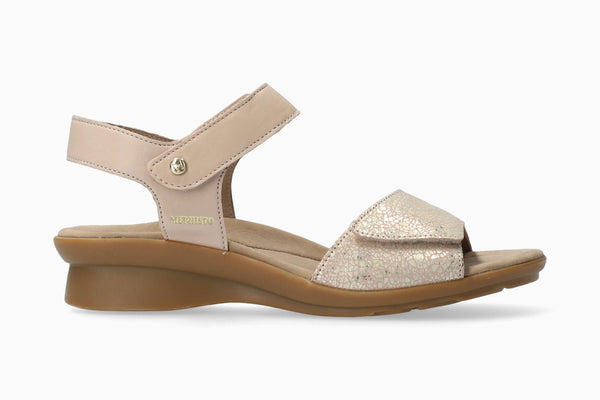 Mephisto Women's Pattie Light Taupe Metallic And Smooth Leather Combo Sandal