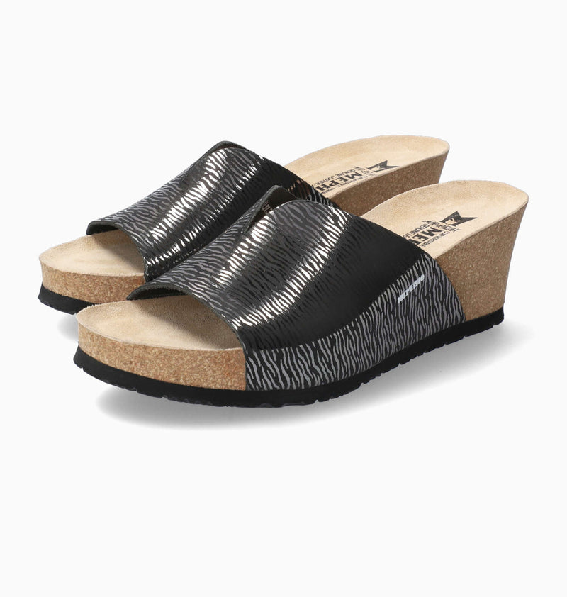 Mephisto Women's Lisane Black Zebra Print Leather Wedge Sandal