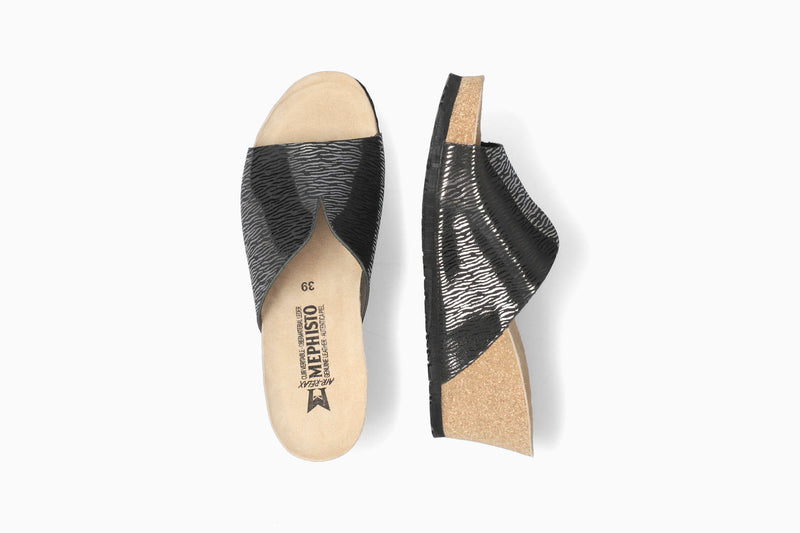 Mephisto Women's Lisane Black Zebra Print Leather Wedge Sandal