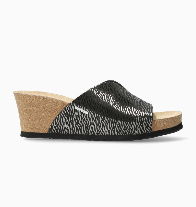 Mephisto Women's Lisane Black Zebra Print Leather Wedge Sandal