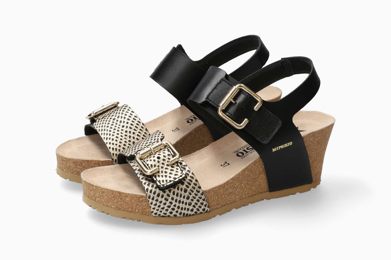 Mephisto Women's Lissandra Black Snake Print Leather Wedge