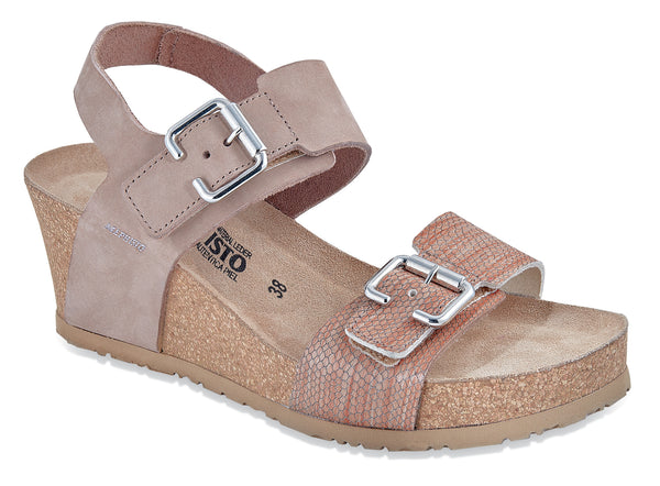 Mephisto Women's Lissandra Light Taupe Reptile Print Leather Wedge