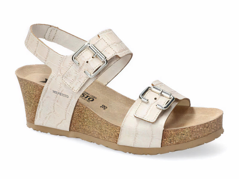 Mephisto Women's Light Sand Croco Print Leather Sandal