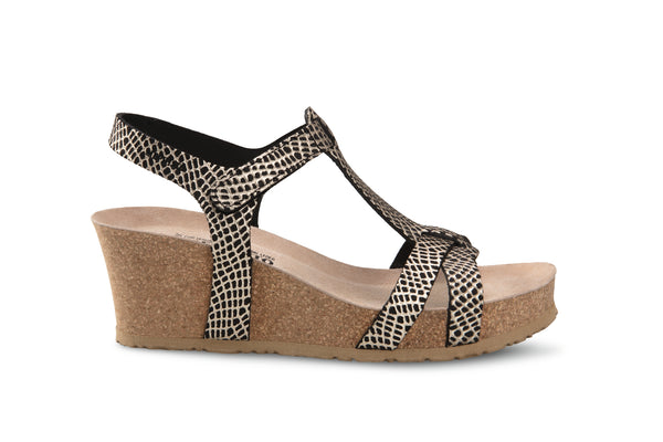 Mephisto Women's Liviane Black Reptile Print Leather Wedge