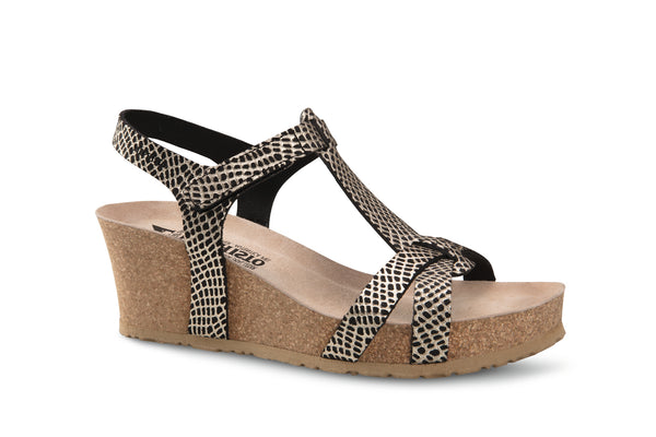 Mephisto Women's Liviane Black Reptile Print Leather Wedge