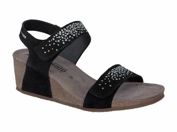 Mephisto Women's Maria Spark Black Nubuck and Rhinestone Wedge