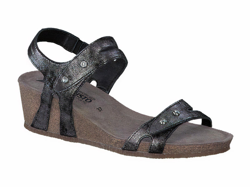 Mephisto Women s Minoa Black Metallic Leather Wedge