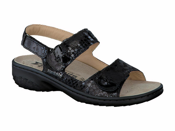 Mephisto Mobils Women's Getha Black Textured Leather Sandal