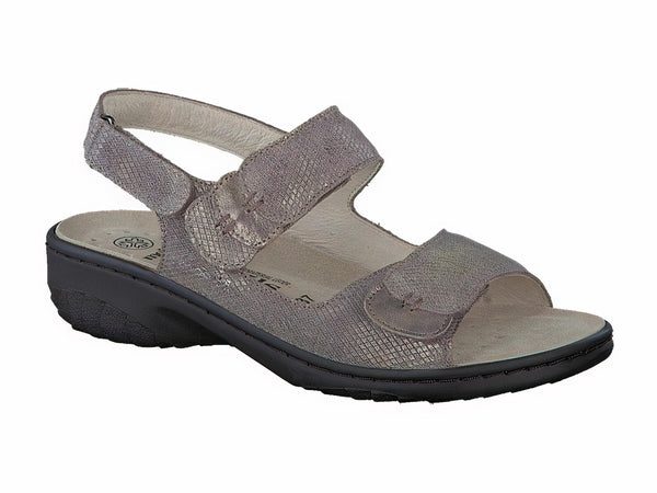 Mephisto Mobils Women's Getha Dark Taupe Metallic Reptile Pattern Leather Sandal