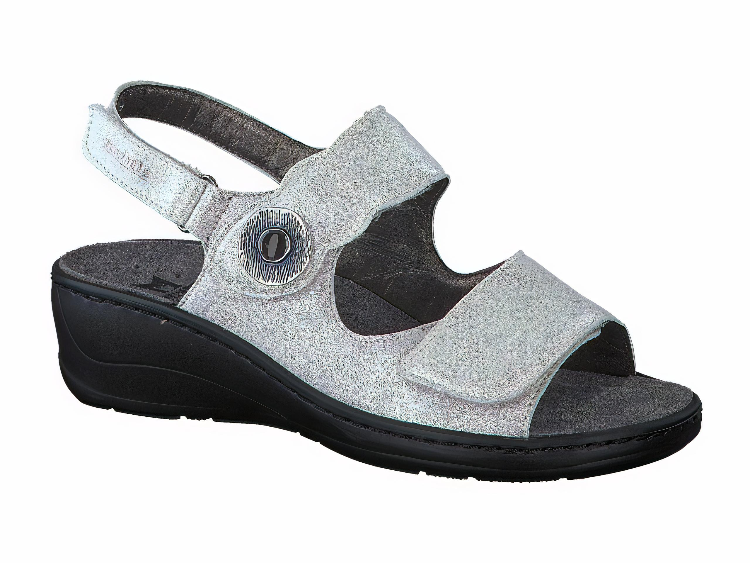 Mephito Women's Jissy White Metallic Leather Wedge Sandal