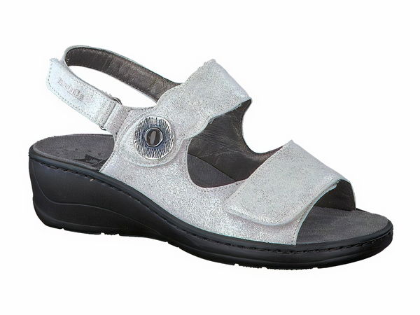 Mephito Women's Jissy White Metallic Leather Wedge Sandal