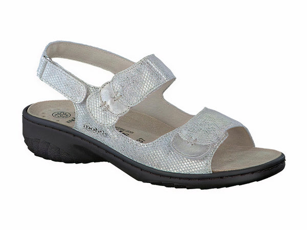 Mephisto Mobils Women's Getha Light Sand Metallic Reptile Print Leather Sandal