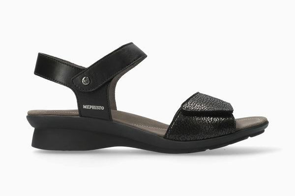 Mephisto Women's Pattie Black Metallic Leather Combo Sandal